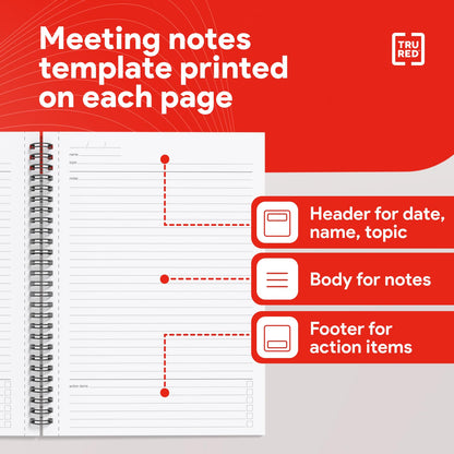 TRU RED Medium Soft Cover Meeting Notebook, Black – Ruled, Spiral Bound, 80 Sheets, Interior Pocket
