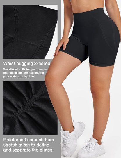 YEOREO Dora Seamless Scrunch Workout Shorts for Women High Waisted Butt Lifting Gym Yoga Biker Shorts Black XL