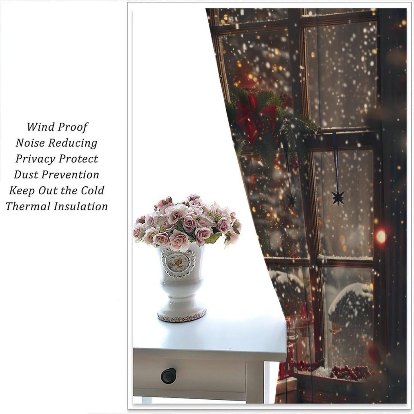 Merry Christmas Curtains Happy New Year Christmas Tree Snowflake for Living Room Bedroom Blackout Decor Window Drapes 52" W X 84" L