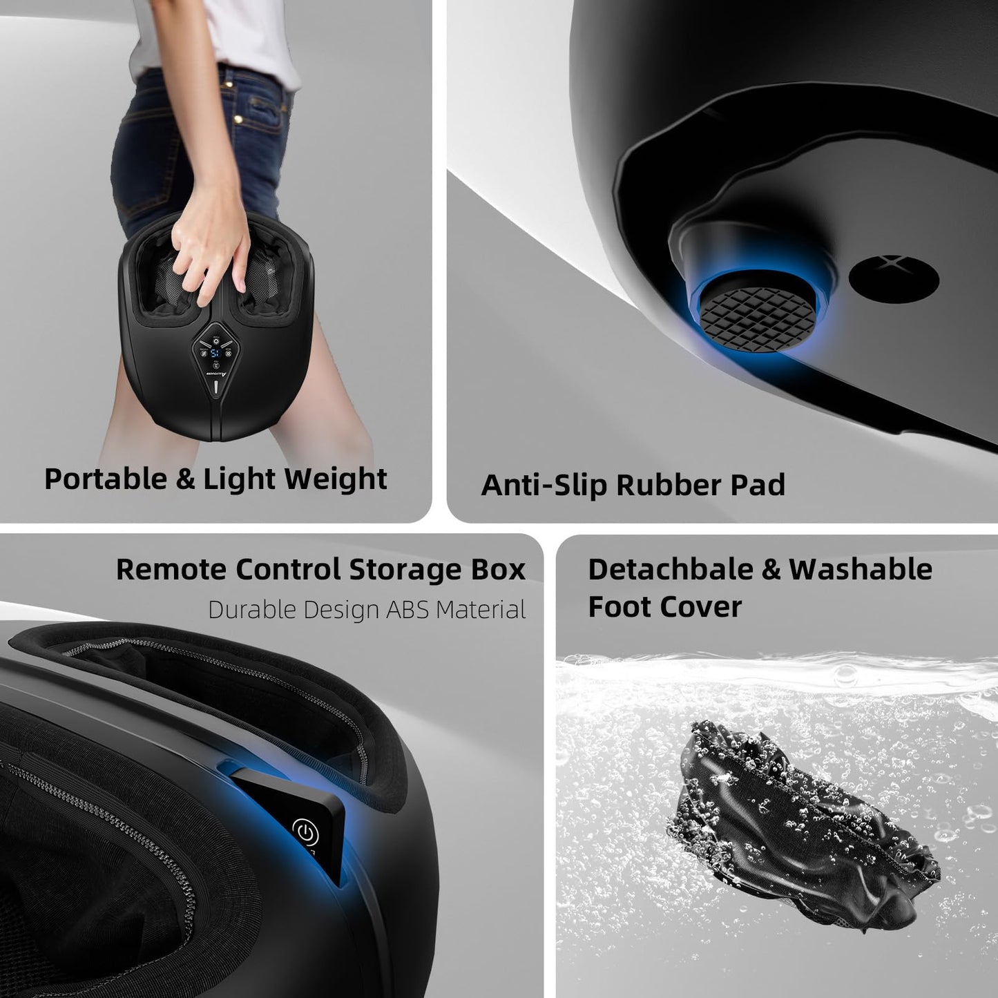 ALLYOUGER Shiatsu Foot Massager with Heat,Vibration,Air Compression and Deep Kneading for Plantar Fasciitis, Neuropathy,Improve Foot Wellness,FSA/HSA Eligible,Gifts for Women & Men（Black）