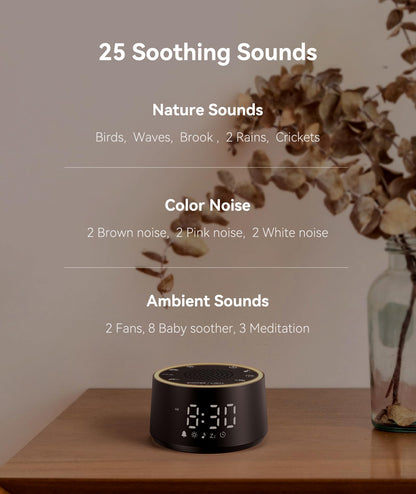 Dreamegg Sound Machine for Sleep - D1 Nova White Noise Sound Machine for Baby Adult with Alarm Clock, Soothing Sounds, Dimmable, White Noise Alarm Clocks for Bedrooms Heavy Sleepers Travel, Black