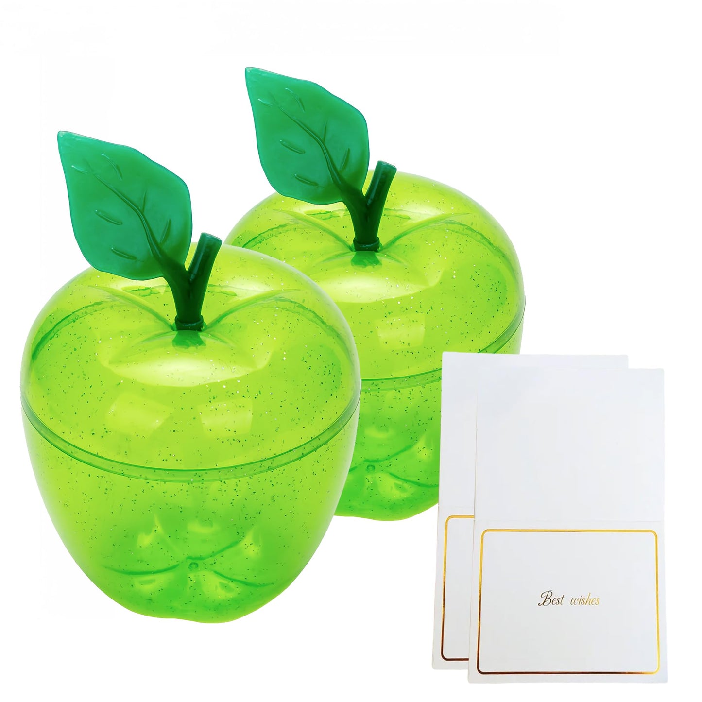 TIEYIPIN Large Green Apple Container with Blank Cards, Plastic Apple Shaped Gift Box Candy Jar, Back to School Teacher Appreciation Gift, Wedding Party Favor, Christmas Decorations Supplies, 2 Pack