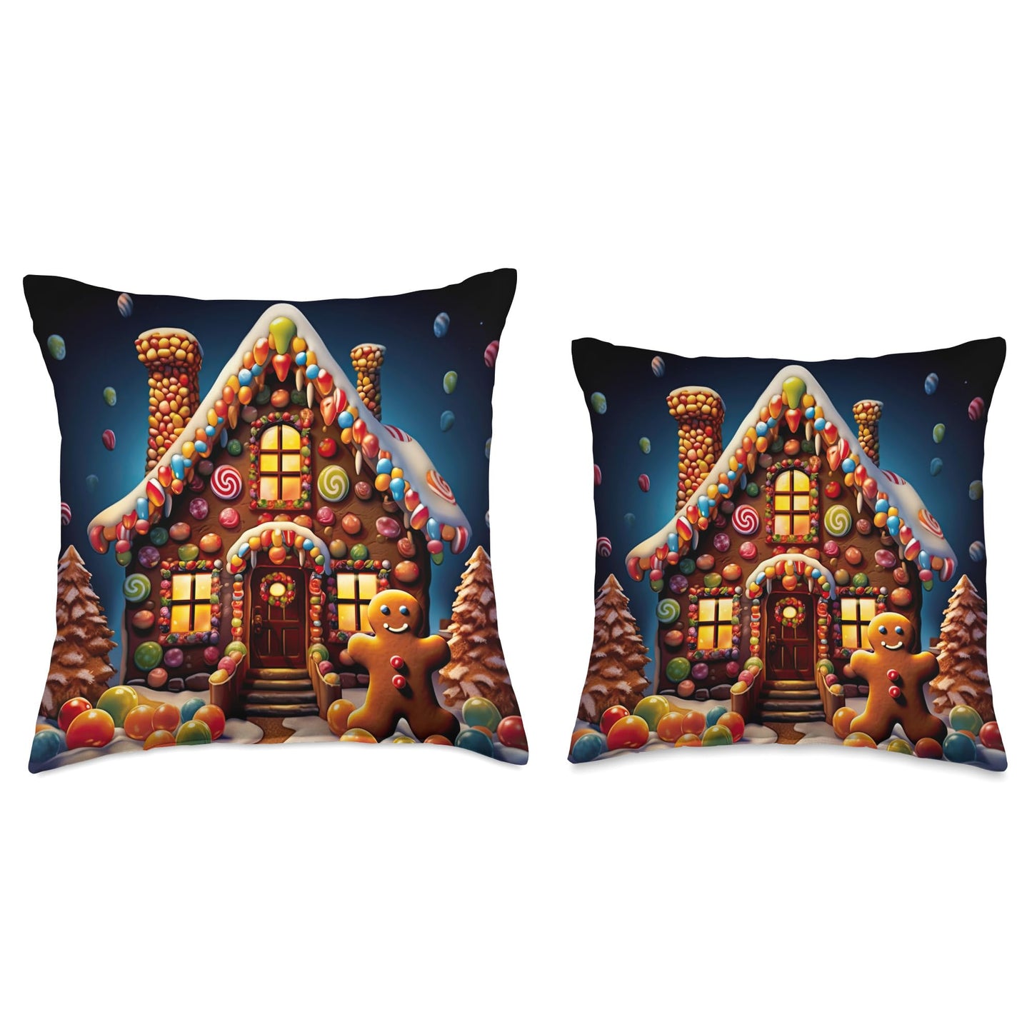 Christmas Gingerbread House Candy Cane X-Mas Throw Pillow