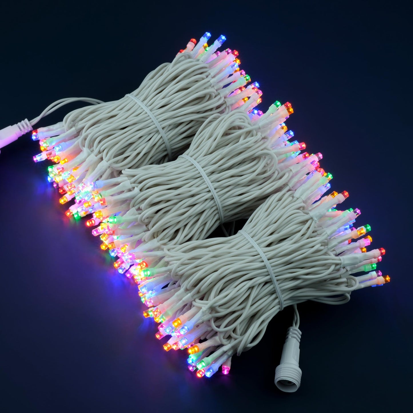 YULETIME 100 ft 300 Count Multicolor LED String Lights with 8 Models Adapter, White Wire Wide Angle 5mm Christmas Lights (Multicolor - White Wire)