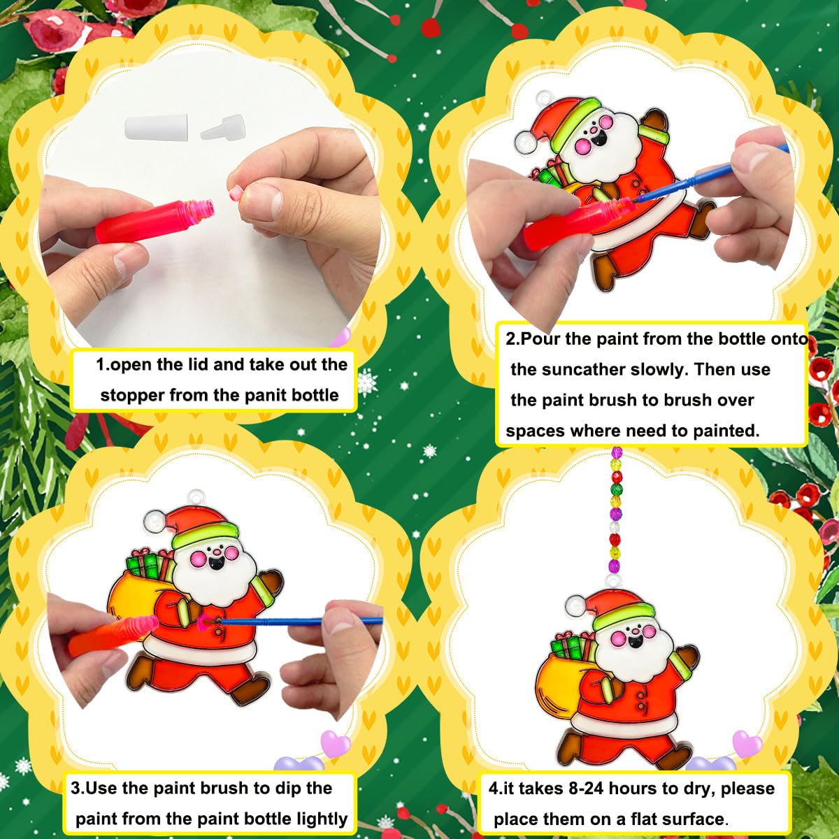 AUEKIV Christmas Suncatcher Kit 30 Sets Christmas Sun Catcher Window Paint Art DIY Craft Kits Santa Snowman Snowflake Reindeer Suncatchers Decoration for Classroom Holiday Home Party Activity Project