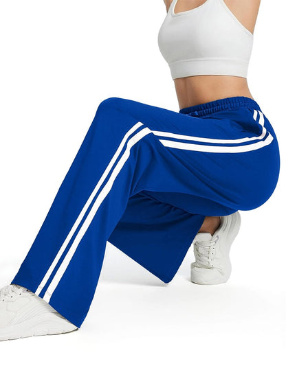 Tapata Petite Women's 28" Inseam Active Track Pants Striped Loose Fit Running Sporty Bottoms Travel Athletic Jogging, Blue, M