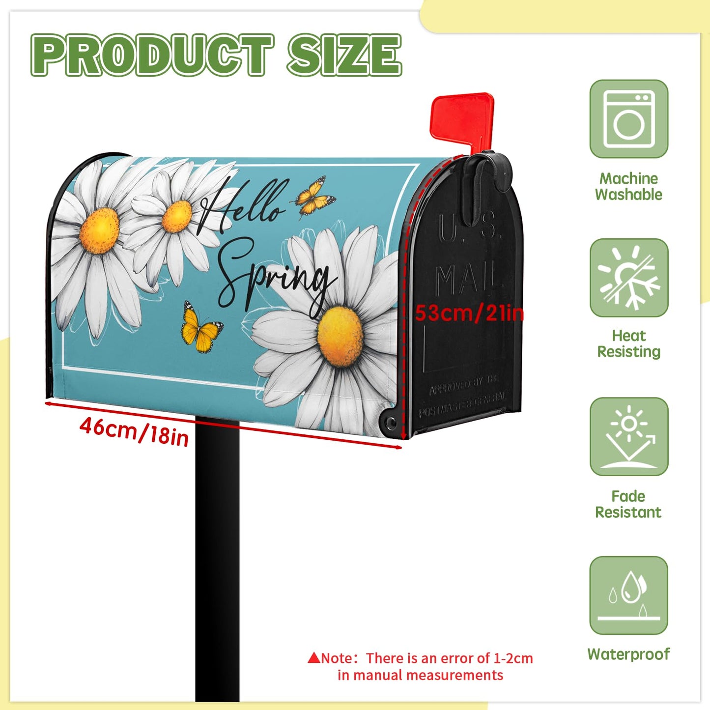 VentuCoven Spring Floral Daisy Mailbox Cover Magnetic Standard Size 21x18 in Floral Butterfly Post Letter Box Cover Decorations for Outside Garden Yard Blue