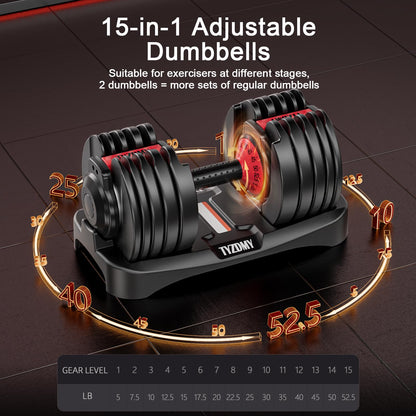 TYZDMY Adjustable Dumbbells Set of 2，Free Weights Dumbbells Set，Adjustable Dumbbell Set，52.5 lbs pair 105 lbs，15 in 1，for Men/Women Gym Equipment for Home Strength Training Equipment