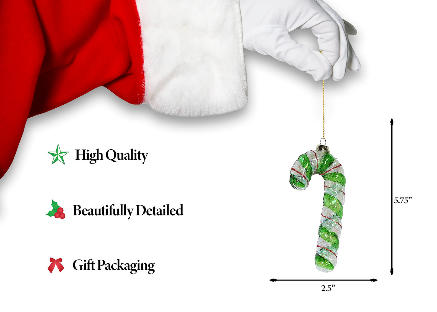 North Star Christmas | Green Candy Cane Glass Ornament | Christmas Collection