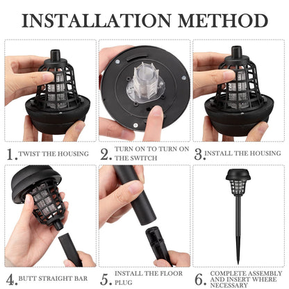 Qualirey 4 Pcs Solar Bug Zapper Waterproof Outdoor Mosquito Zapper Killer and Lighting Repellent Lamp for Indoor Outdoor Use Garden Patio, Purple and White Light(Plastic,Retro Black)