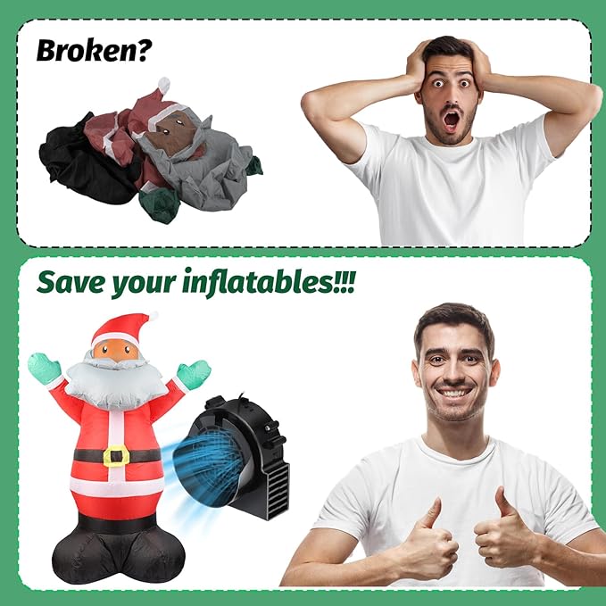 4-Pack Inflatable Fan Replacement, 1.0A Air Fan Blower with 1.25A Adapter and 3 LEDs Bulbs Light Strings for Halloween, Thanksgiving and Christmas Inflatables (IP68 Waterproof, 5.0 * 5.0'')