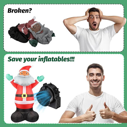 4-Pack Inflatable Fan Replacement, 1.0A Air Fan Blower with 1.25A Adapter and 3 LEDs Bulbs Light Strings for Halloween, Thanksgiving and Christmas Inflatables (IP68 Waterproof, 5.0 * 5.0'')