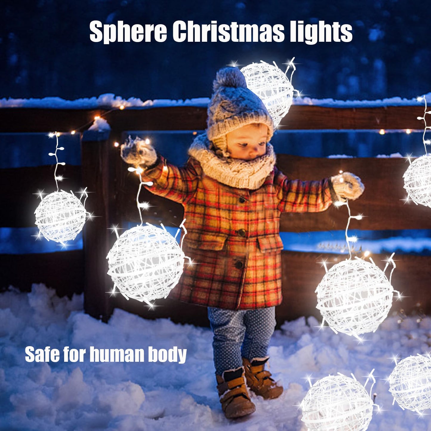 Outdoor Christmas Balls Lights Tree Lights Waterproof, 4 Pack 7.87" LED Hanging Globe Sphere Lights with 8 Lighting Modes Memory Timer Plug for Party Wedding Xmas Porch Patio Garden Yard Decorations