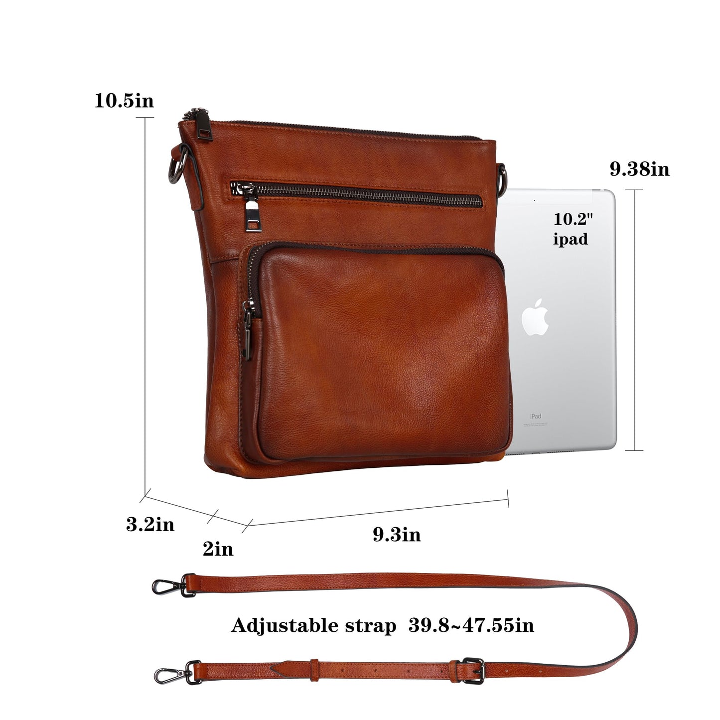 HESHE Genuine Leather Crossbody Purses for Women Soft Leather Purse Satchel Shoulder Bags with Multi Pockets (Brown)