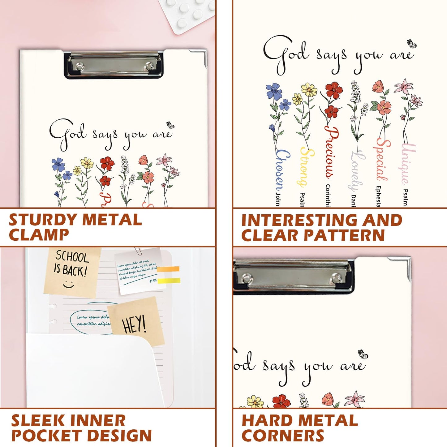 Lacama Christian Gifts for Women，Inspirational Clipboard for Women, God Says You are Folders with Metal Clip for Teachers Students, Christian School Office Supplies, 12.4x9.25 in