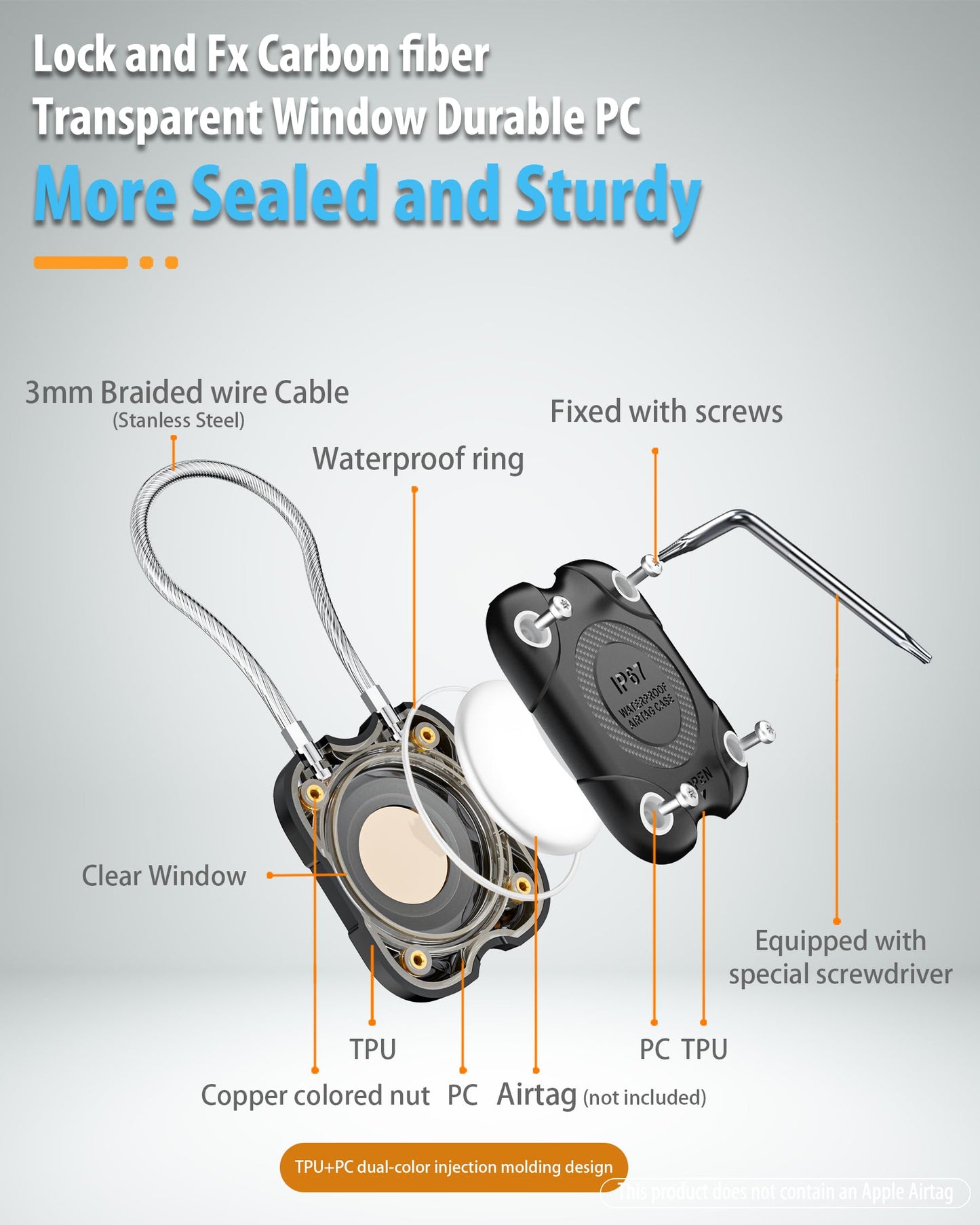 DEERLET for Airtag (1st & 2nd Gen) Holder with Wire Cable 4 Pack, Secure Lock Airtag Keychain,IPX7 Waterproof,360°Hard Protective Air Tag Case Holder for Key Chain,Key Ring,Car,Luggage