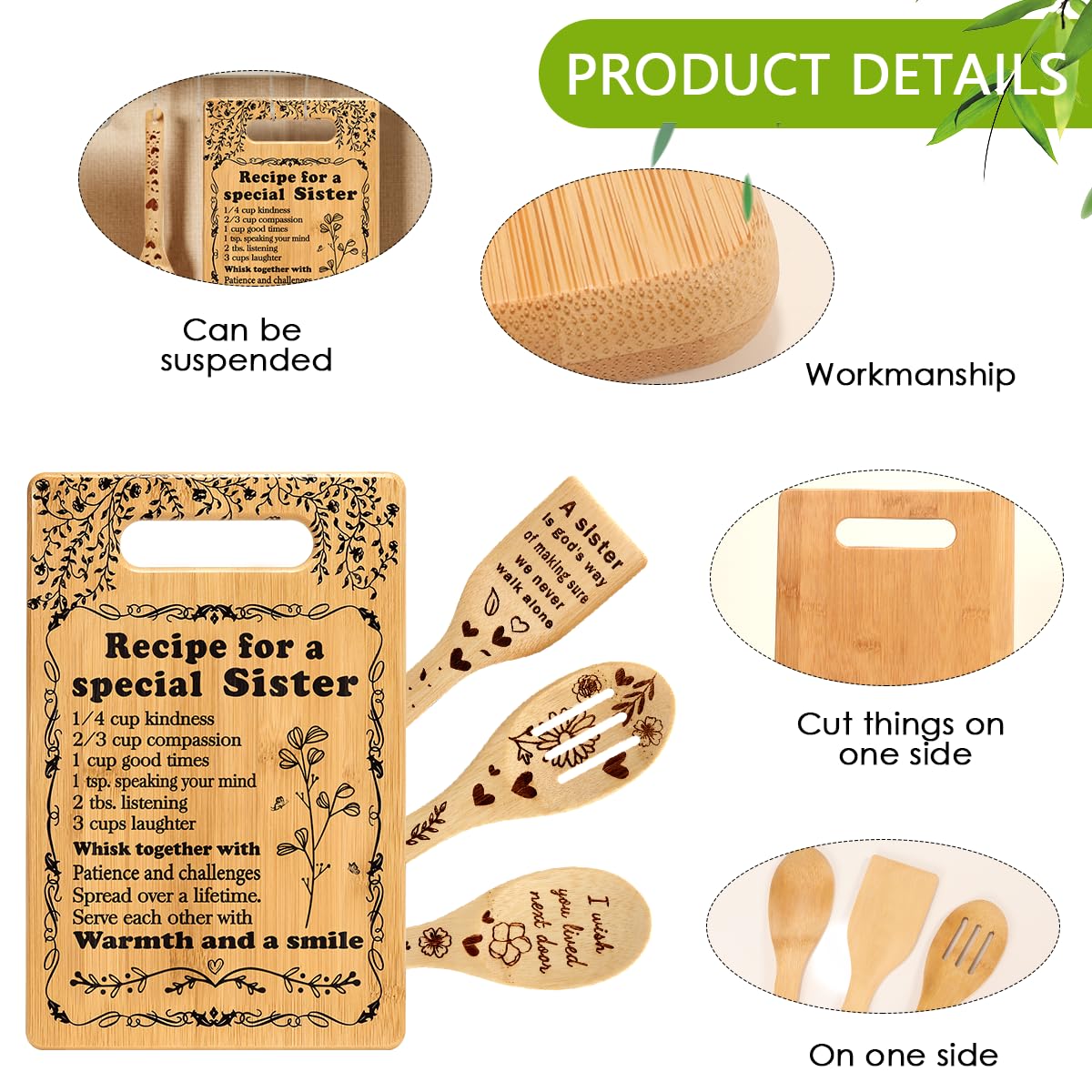 TuSuQing Sister Birthday Gifts Sister Gifts from Sister Christmas Gifts for Sister Best Friendship Gifts for Bestie BFF Best Friend Soul Sister To My Sister Kitchen Present Cutting Board Set (C-15-B)