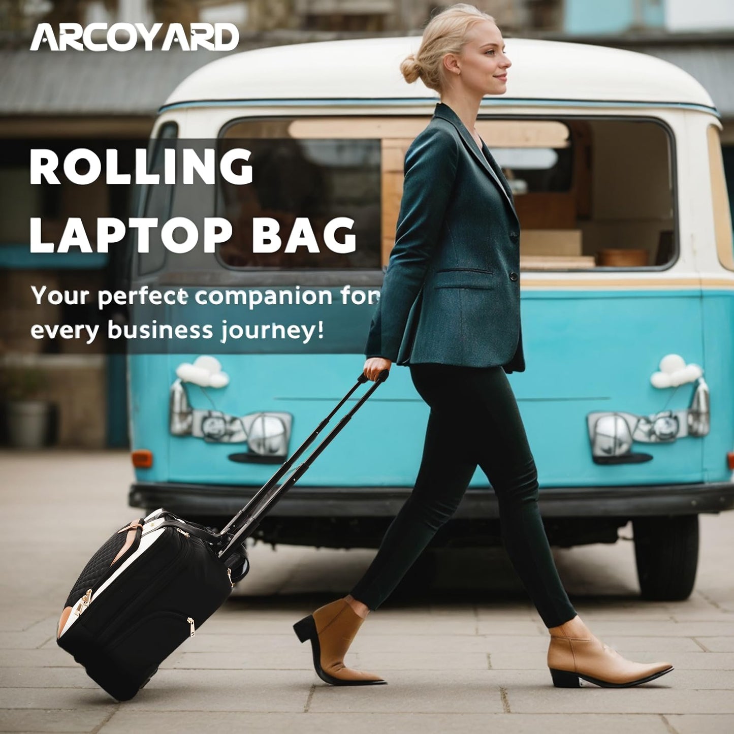Arcoyard Rolling Laptop Bag, Rolling Briefcase for Women with Waterproof Pocket, 16 Inch Computer Bag, Underseat Carry On Luggage with Wheels for Work Travel Business, Lightweight Beige Brown
