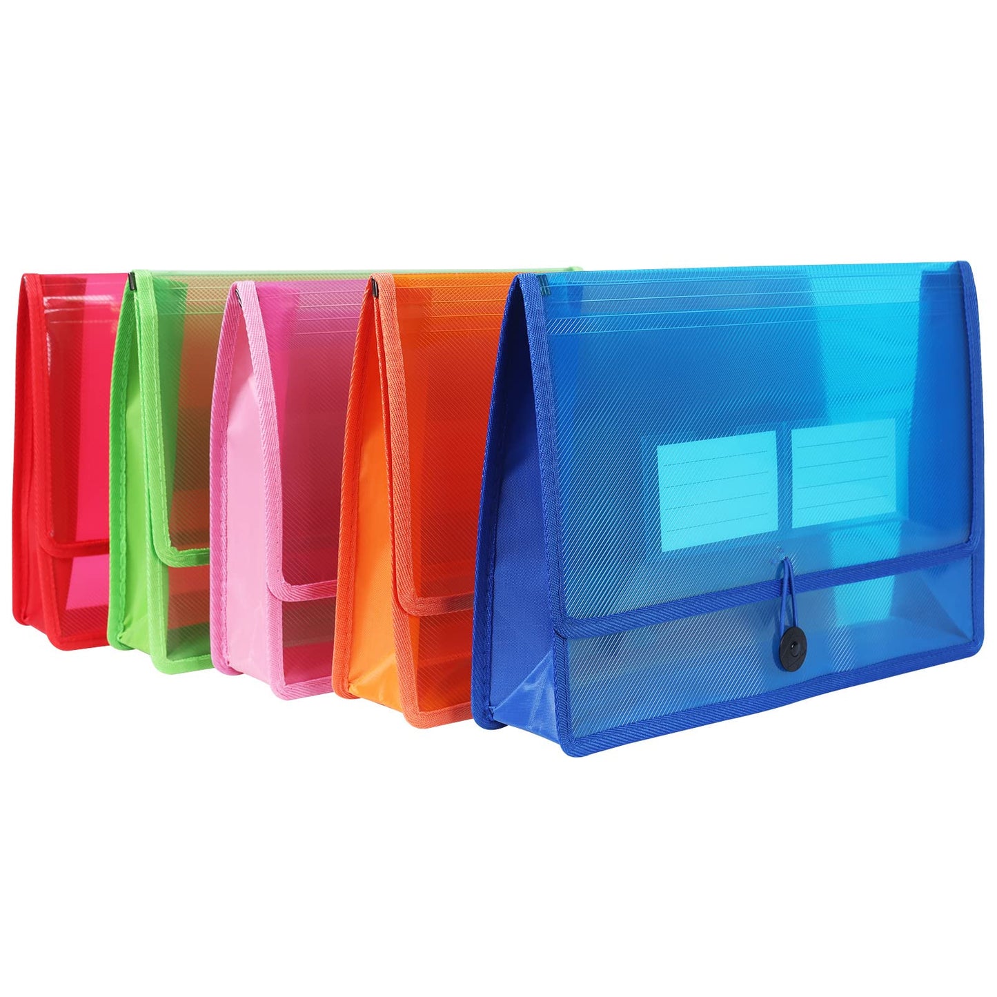 Eco-Friendly Plastic File Folders, Expanding Poly File Wallet, Transparent Expandable Envelope Organizer Document Folder with Elastic Band and Button Closure, with Small Two Pockets, 5 Colors