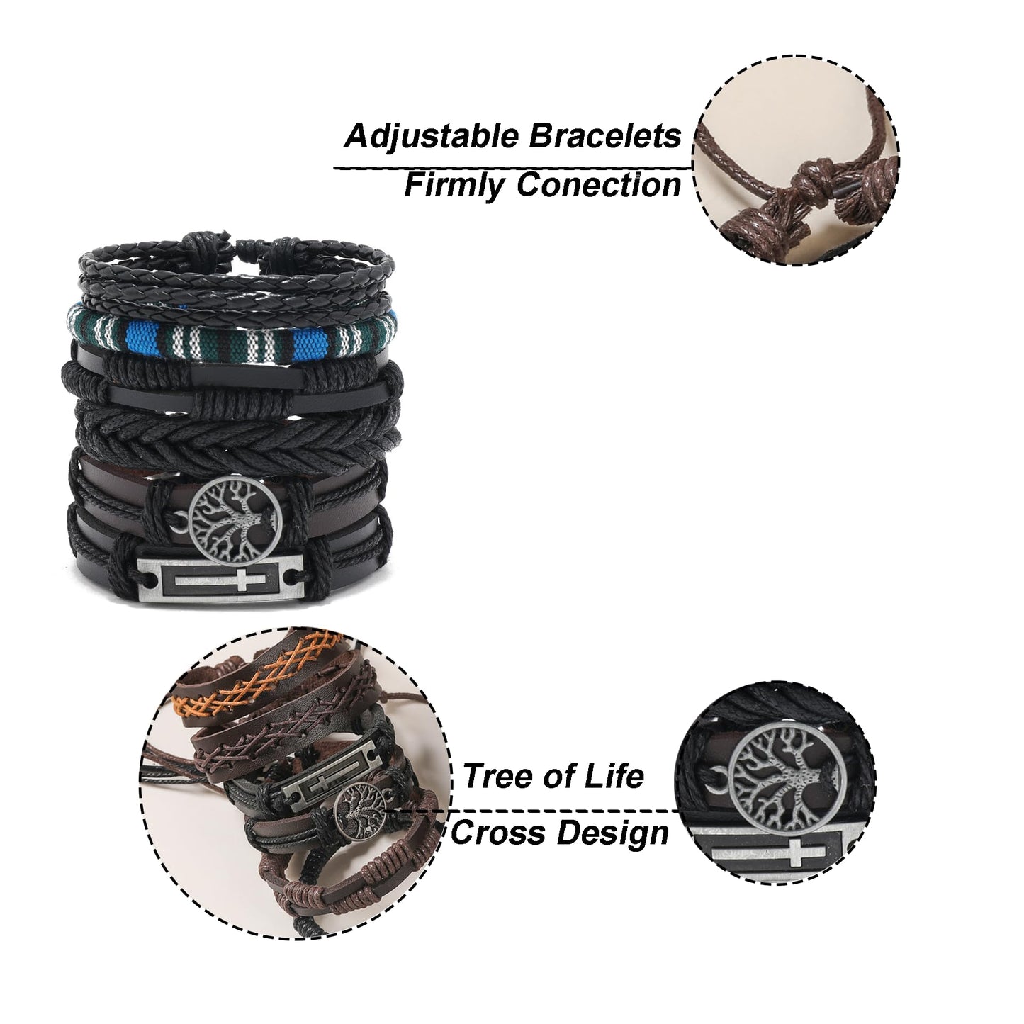 SROBENZ 36Pcs Braided Leather Bracelets for Men Women Wrap Wood Beads Cuff Bracelet Hemp Cords Ethnic Tribal Handmade Wrap Wristband Bracelets Set Adjustable(36Pcs)