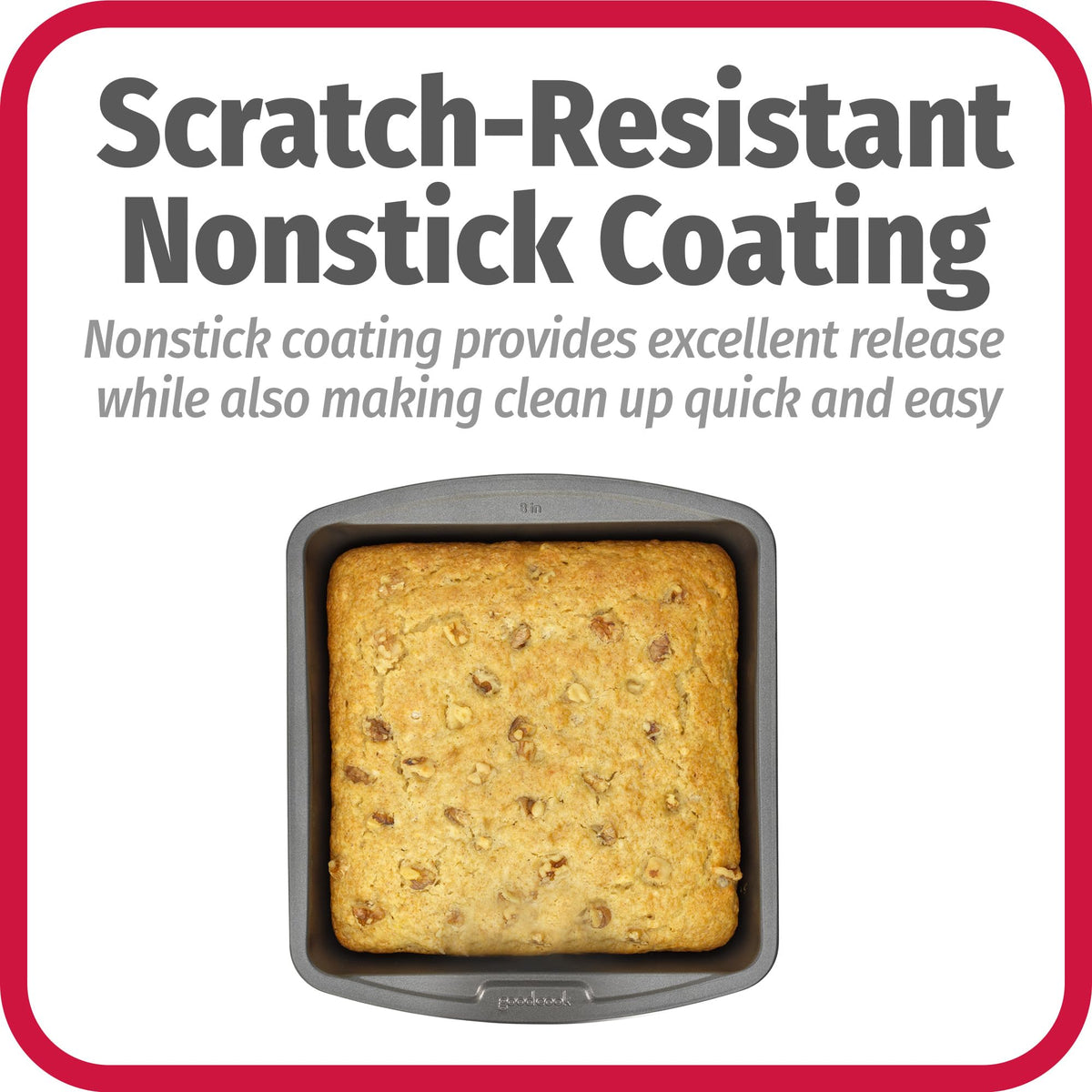 GoodCook Everyday Nonstick Steel Square Pan, 8", Gray