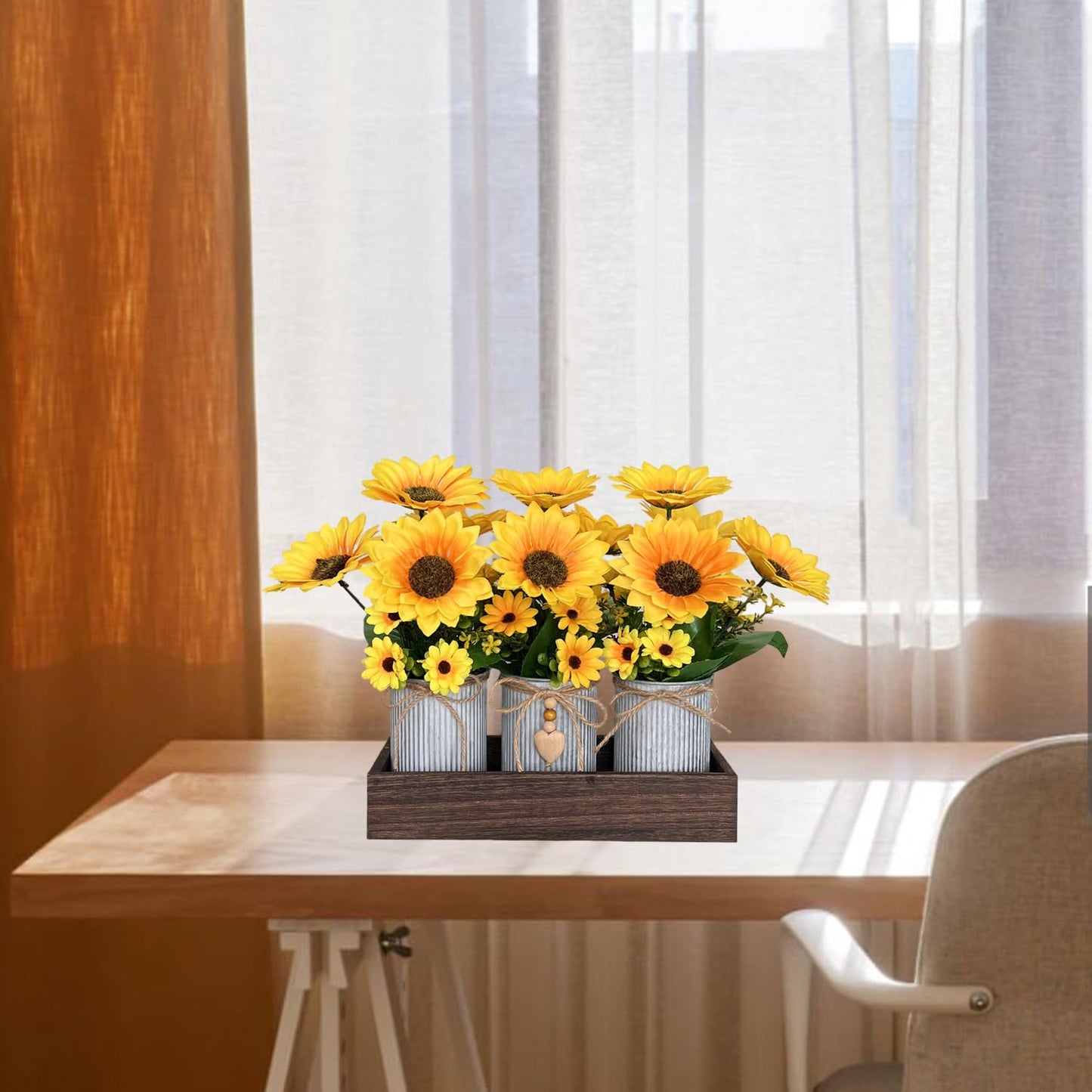 HEMYLU Sunflowers Artificial Flowers Decorations, Sunflower Table Centerpieces for Wedding, Artificial Flower Arrangement Farmhouse Décor for Dining Room, Living Room, Coffee Table, Study Desk