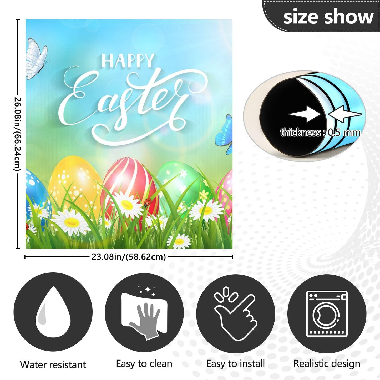 Kigai Easter Eggs Dishwasher Magnet Cover, Reuseable Kitchen Fridge Door Magnet Sticker, Waterproof Refrigerator Microwave Magnet Cover Hoilday Party Decor, 23 x 26 Inch