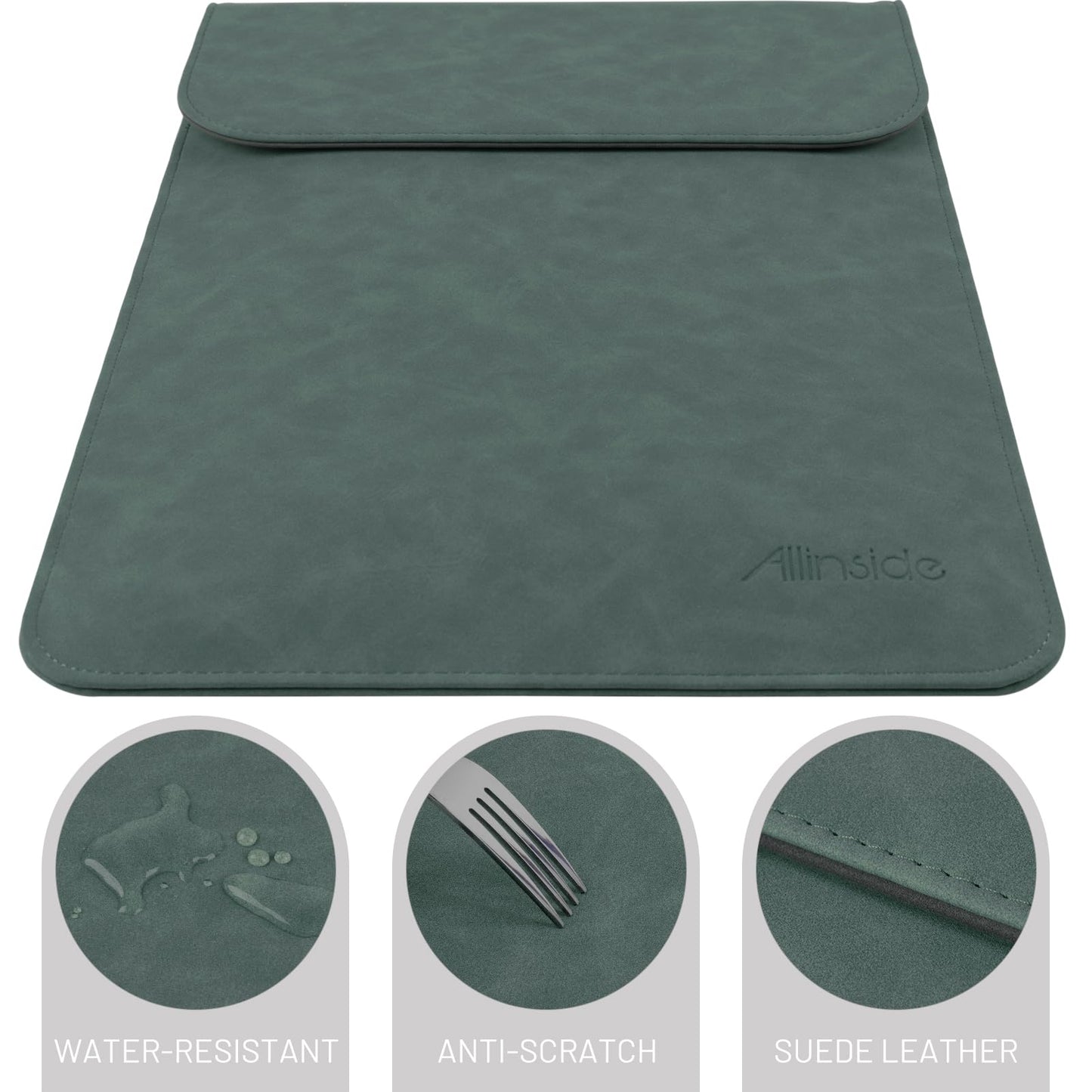 Allinside 13 inch Laptop Sleeve Case for MacBook Neo A18 Pro/MacBook Air 13 2018-2026/MacBook Pro 13 2016-2022, Waterproof PU Suede Leather Laptop Sleeve Bag Protective Vertical Case Cover, Dark Green