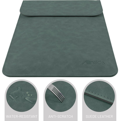 Allinside 13 inch Laptop Sleeve Case for MacBook Neo A18 Pro/MacBook Air 13 2018-2026/MacBook Pro 13 2016-2022, Waterproof PU Suede Leather Laptop Sleeve Bag Protective Vertical Case Cover, Dark Green