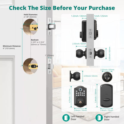 Keyless Entry Door Lock with Handle Set - Fingerprint Door Locks, Electronic Keypad Deadbolt, Smart Locks for Front Door, Auto-Lock & One Touch Locking, Easy Installation - Satin Nickel