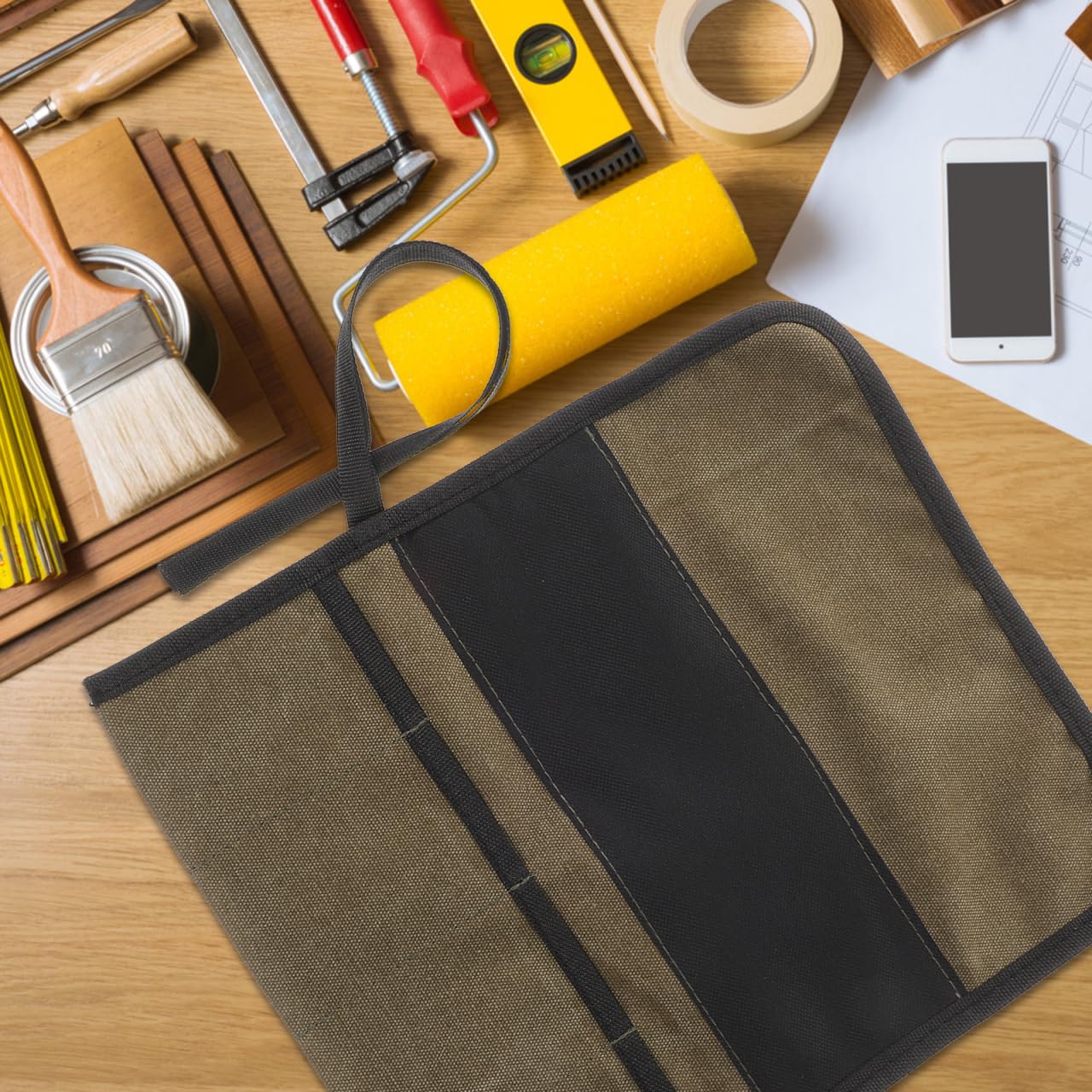 Angoily Woodworking Tool Kit Canvas Tool Roll Organizer Pouch Multi-Pocket Chisel Roll up Bag for Carving Storage and Diy Craftsmen 12.20X10.62 Inches