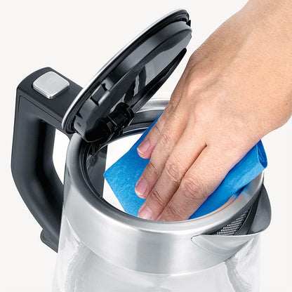 SEVERIN Glass Kettle, Powerful and Compact Kettle in High-Quality Design, Electric Kettle with Limescale Filter, Stainless Steel/Black, WK 3468, Kettle for 1 Litre