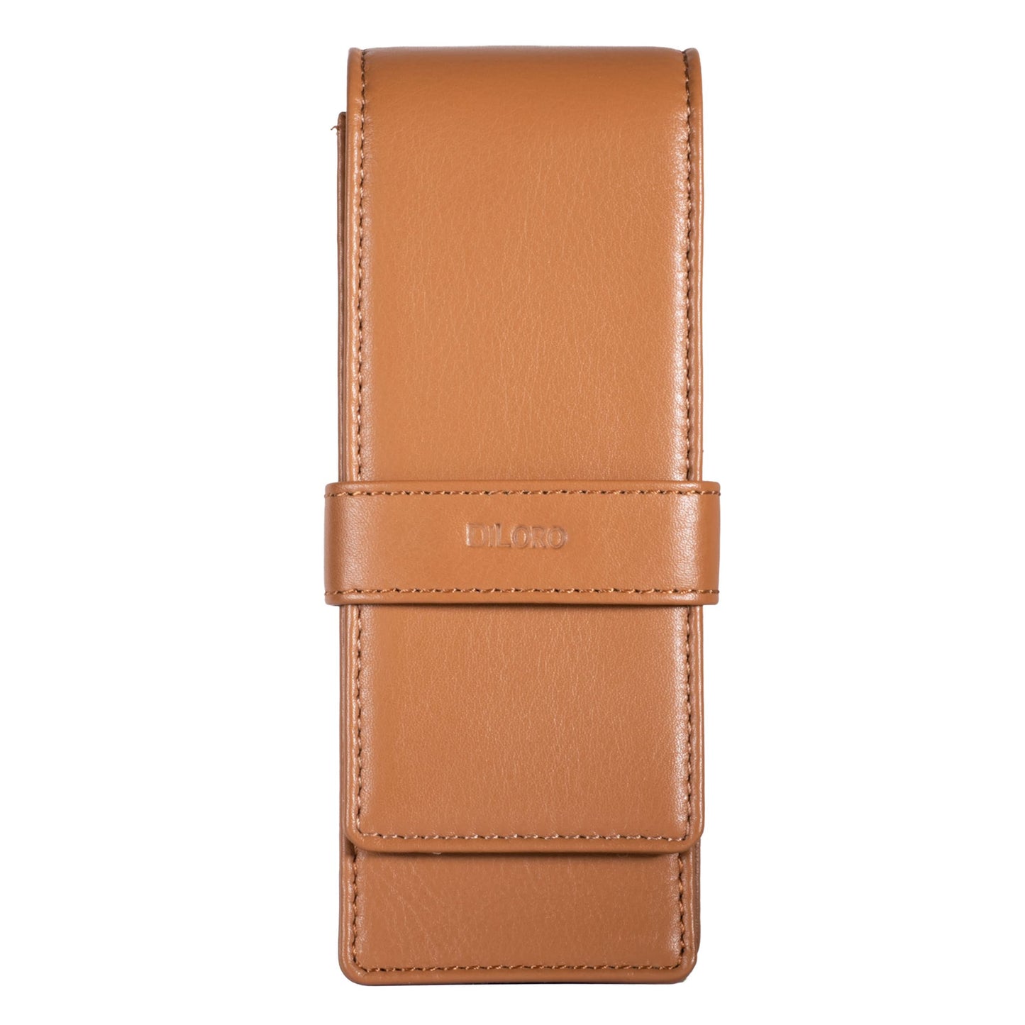 DiLoro Leather Triple Pen Case Pencil Pouch Holder for Three Fountain Ballpoint Rollerball Pens and Pencils (Tan)