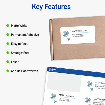 Avery Printable Shipping Labels with Sure Feed, 2" x 4" Customizable Stickers, White, 1,000 Blank Mailing Labels, Great for Mailing, Shipping, and More (5163)
