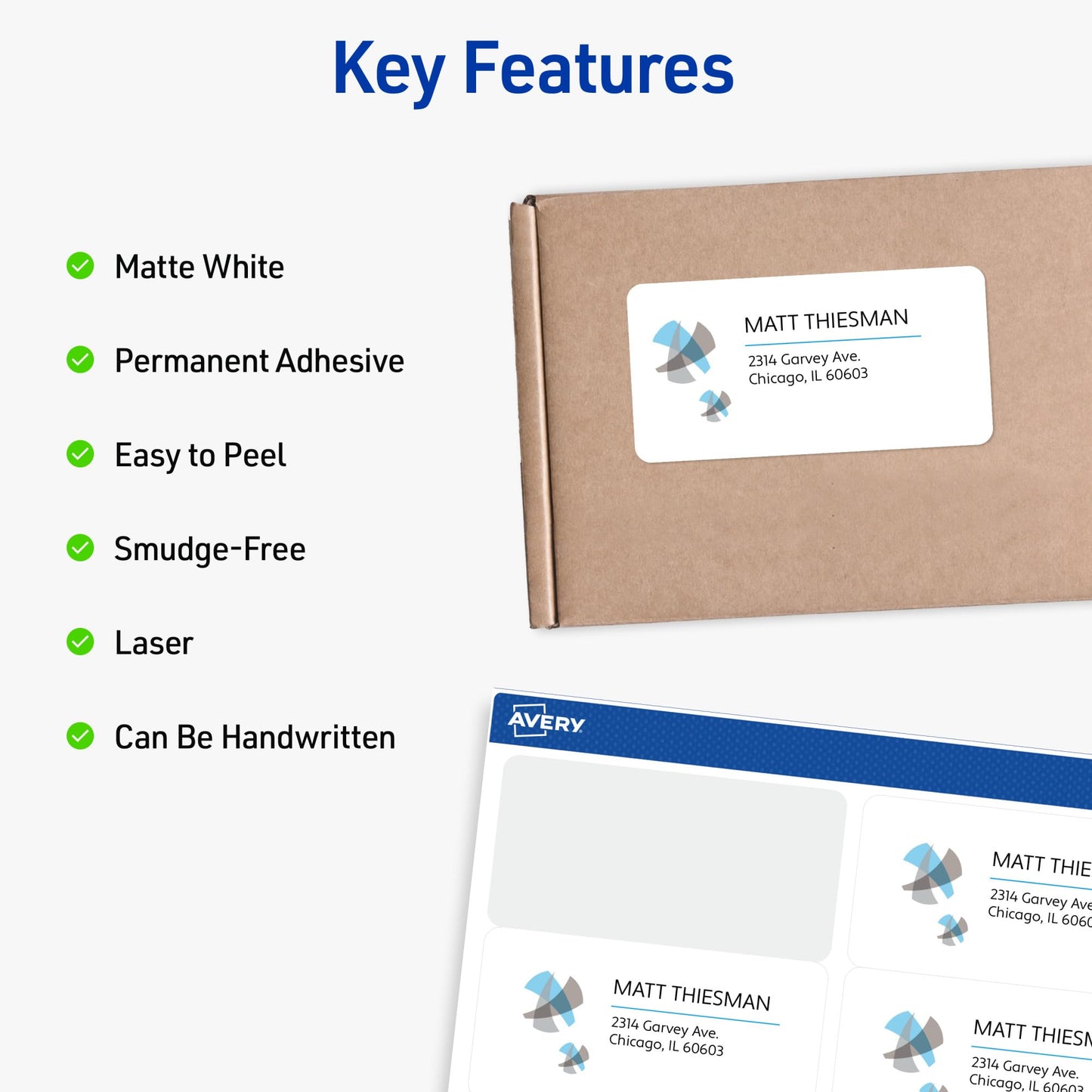 Avery Full-Sheet Printable Shipping Labels, 8.5" x 11" Customizable Stickers, White, 100 Blank Mailing Labels, Great for Mailing, Shipping, Organizing, and More (5165)