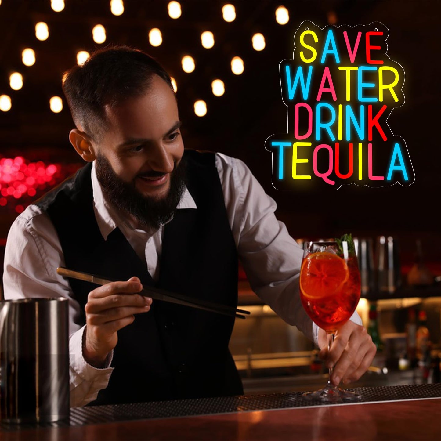 qbanziou Save Water Drink Tequila Neon Signs for Wall Decor，Neon Lights for Bedroom LED Signs Suitable for Man Cave，Doorplate，Christmas Gifts