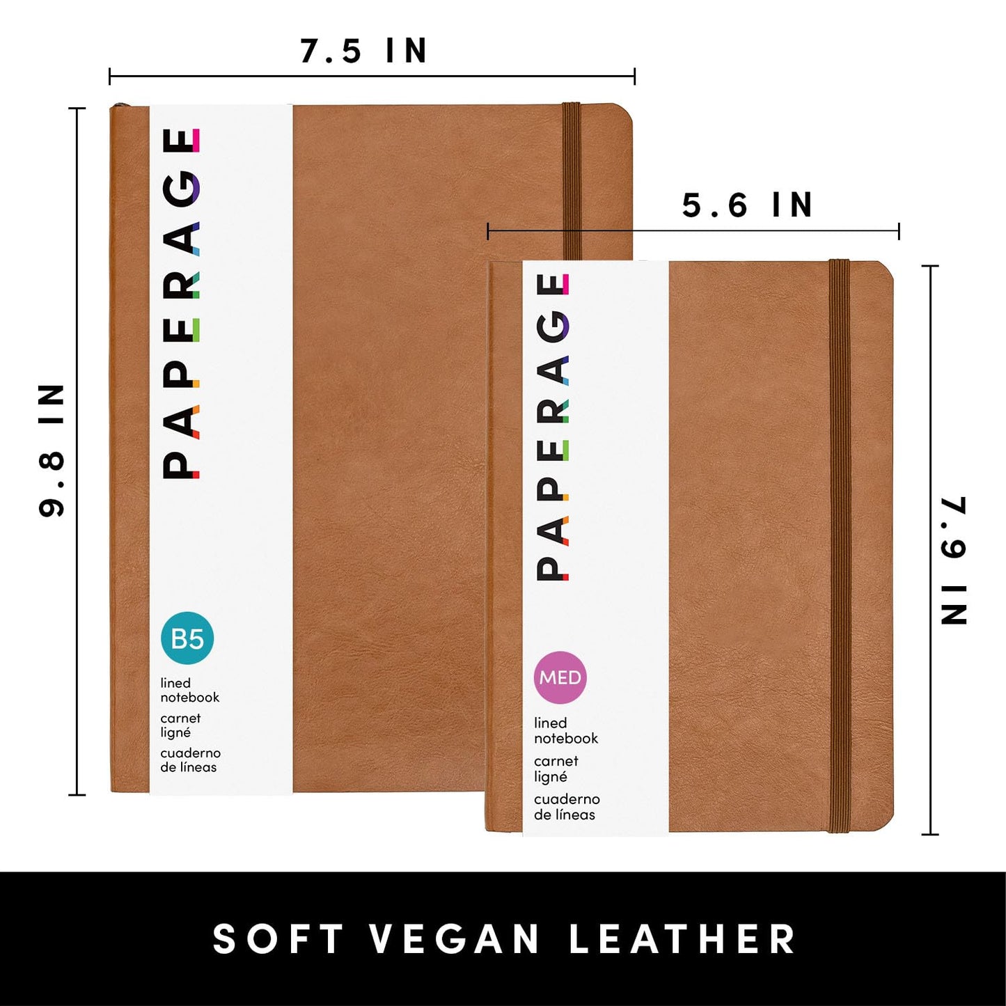 PAPERAGE Softcover Lined Journal Notebook (Cognac), 160 Pages, Medium College Ruled Notebook, 5.6 inches x 7.9 inches - 100 GSM Thick Premium Paper, Soft Vegan Leather Journal for Home, Work & School