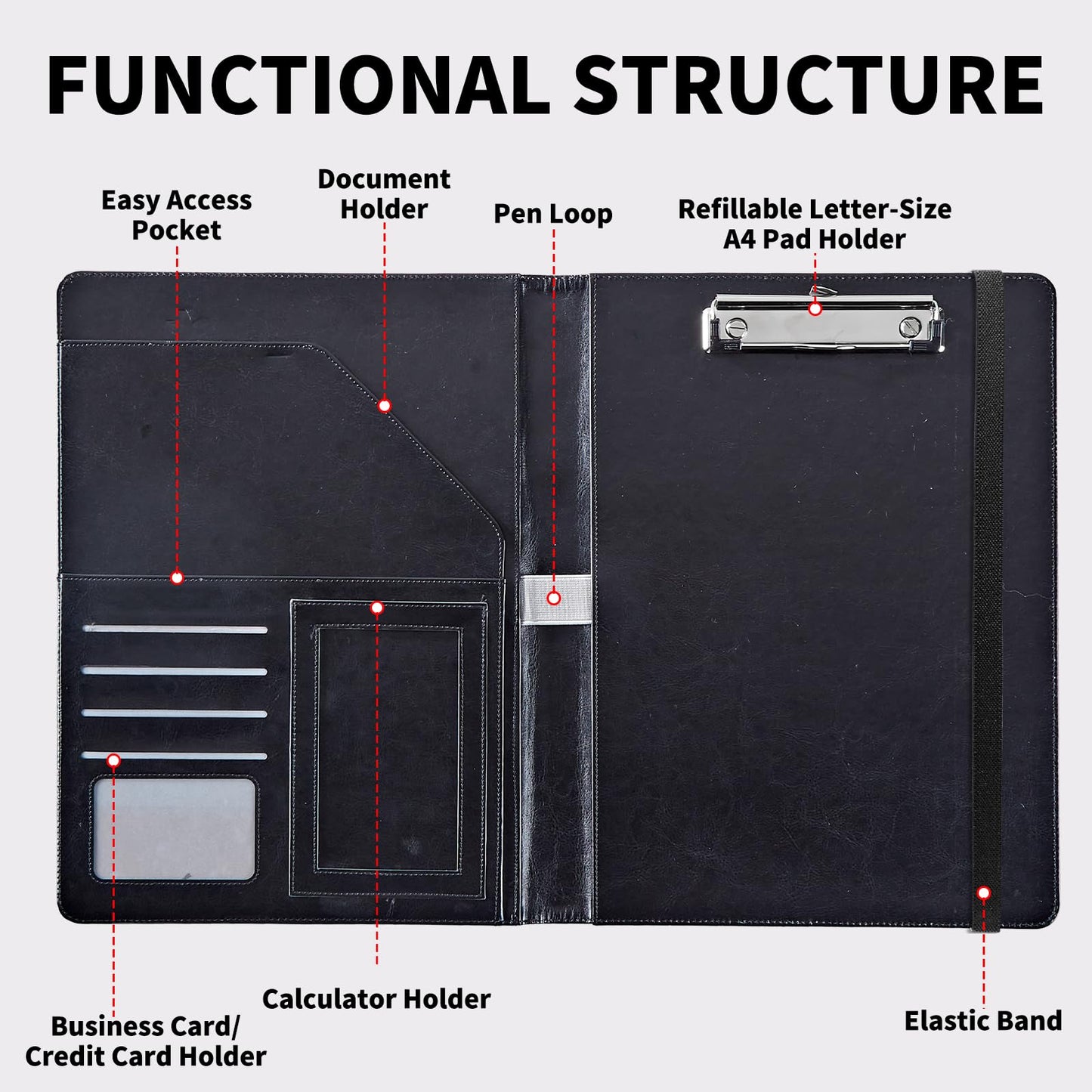 DIGTIALL Padfolio Folder with Clipboard,Portfolios Organizer Clipboards with Storage Clipboard Writing Pad PU Leather Conference Document Organizer with Business Card Holder,Cherry Blossom
