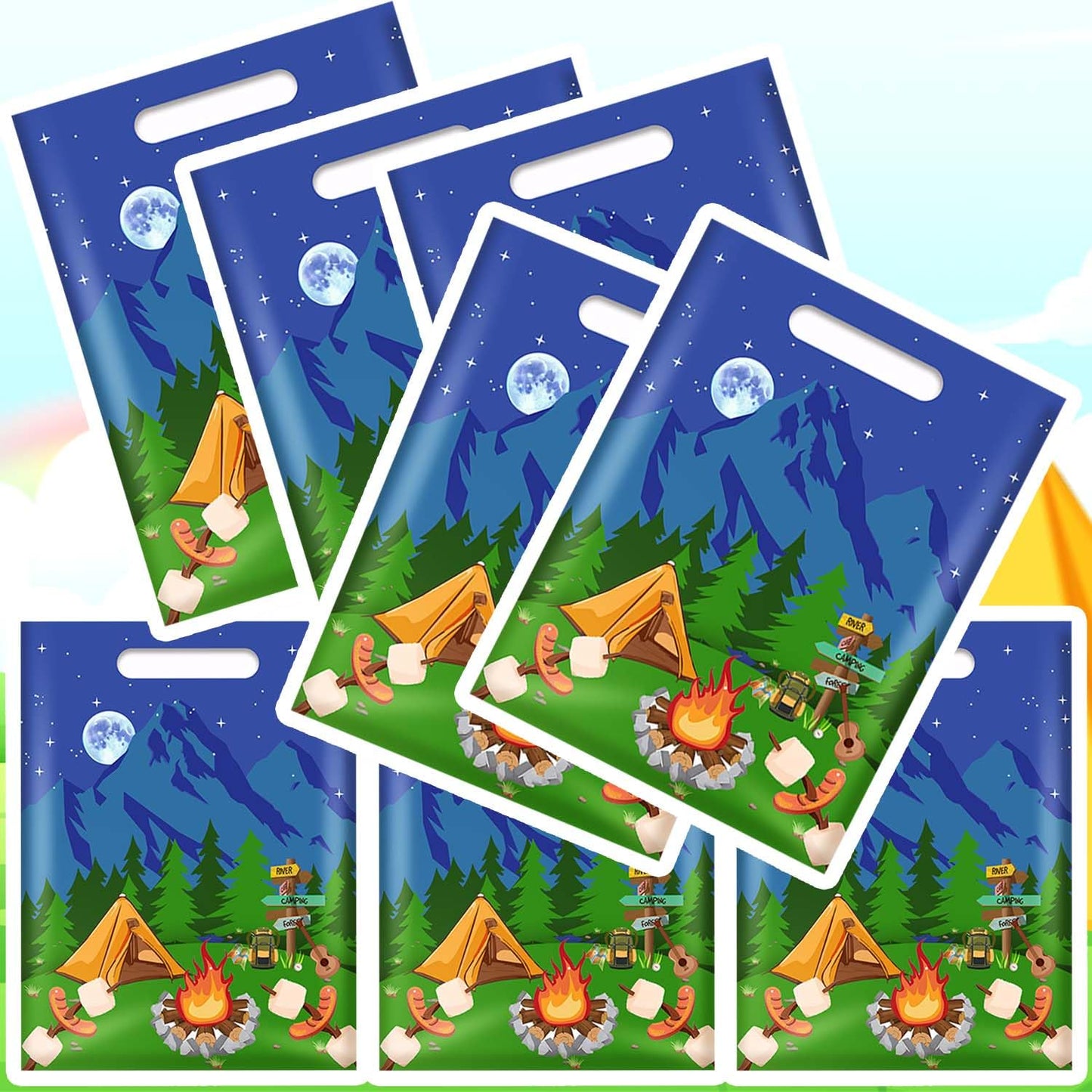qhqqwzxqc Camping Party Favor Bags Camping Adventure Gift Bags Happy Camper 30PCS Candy Treat Bags Camping Goodie Bags for Christmas Camp Supplies Camper Theme Forest Nature Hiking Party