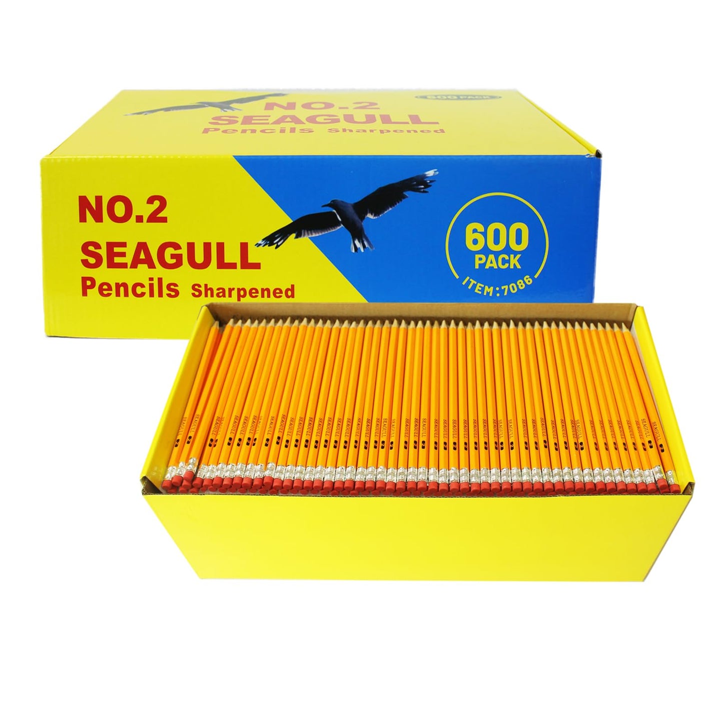Seagull 600 Count Bulk Pack Pencils Pre-sharpened with Erasers, No. 2 HB Yellow Graphite Pencils for School Teacher Supplies, for Writing Drawing Sketching