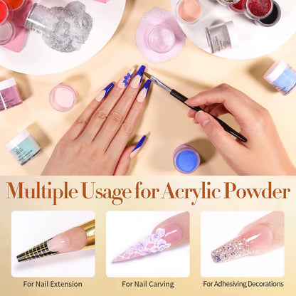 BORN PRETTY Acrylic Nail Kit - Acrylic Powder (Clear, White, Pink) & Liquid Set with Nail Forms, Brush Pen, File & Glass Container - Beginner Friendly