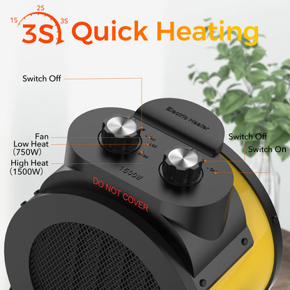 AEscod 1500W Electric Space Heater with 90 Adjustable Angle, Overheat Protection, Heater for Garage, Office, Indoor Use