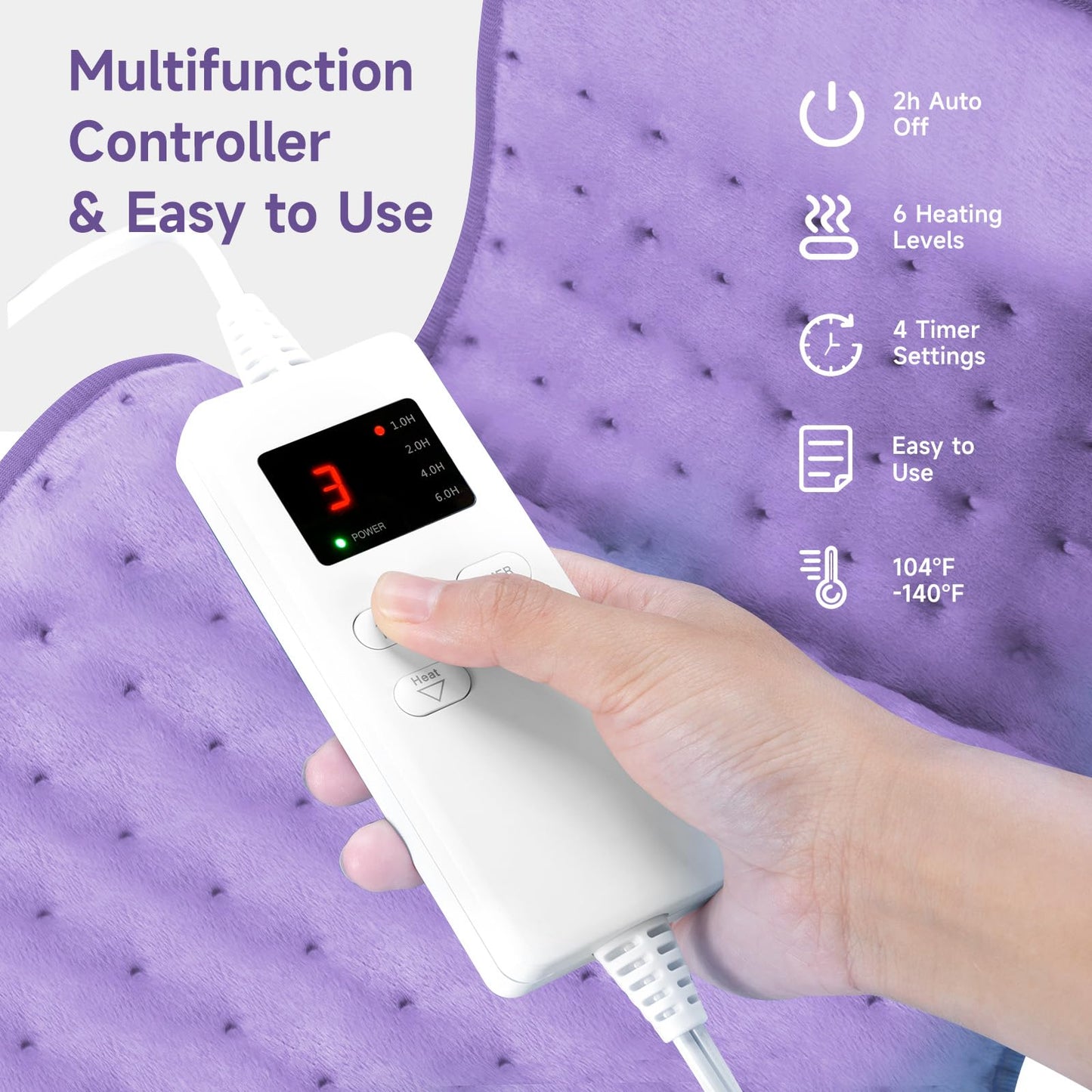 Heating Pad for Back, Large Heating Pads for Body Muscle Pain Cramps Relief, 6 Heat Settings Machine Washable Electric Heating Pad, Birthday Christmas Gifts for Women Mom