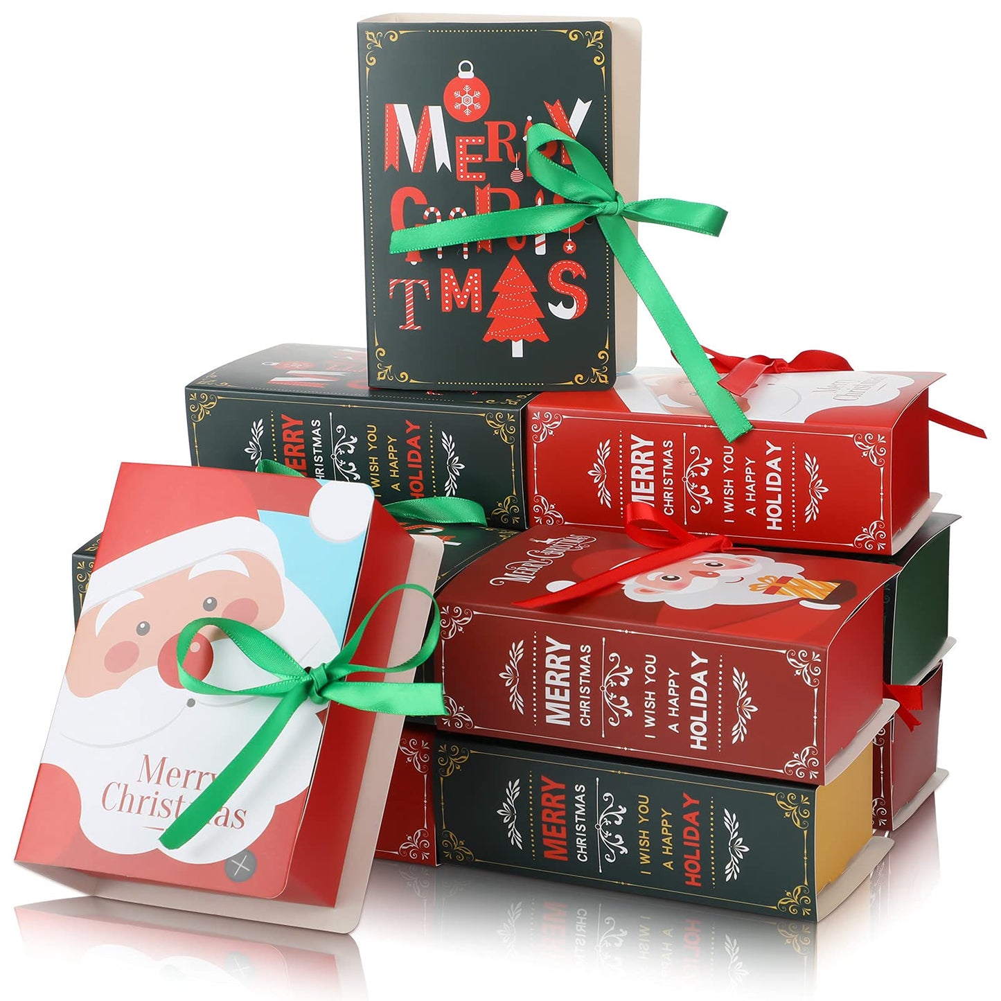 Outus 24 Pcs 3.15 x 1.8 x 4.3 Inch Small Christmas Cookie Tin Mini Xmas Cookie Boxes Trays for Gift Giving Holiday Pastries Box Chocolate Candy Bakery Cakes Goodies Treat Food Container Box Packaging