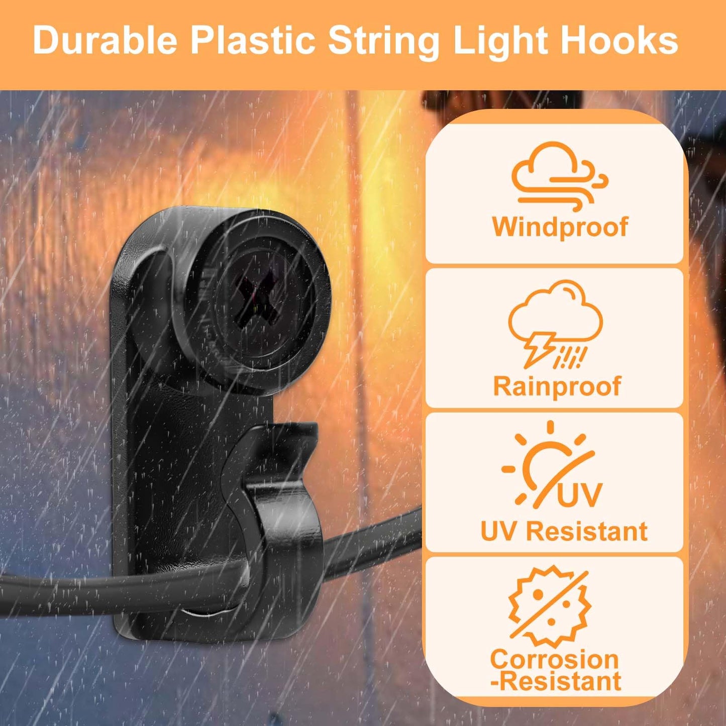 50 Pack Hooks for Outdoor String Lights, Christmas Light Clips bulk with Screw, Weatherproof Light Hanger Hooks for Hanging Christmas Lights,Wall Cable,Fairy Lights on Fence Patio Gutter (Black)