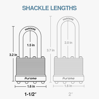 Puroma Lock 3 Pack Padlocks, 1-1/2” Long Shackle Heavy-Duty Locks with 6 Keys, 40mm Hardened Steel Keyed Alike Padlocks for Sheds, Gates, Fences, Toolbox, Outdoor and Indoor Use（Silver