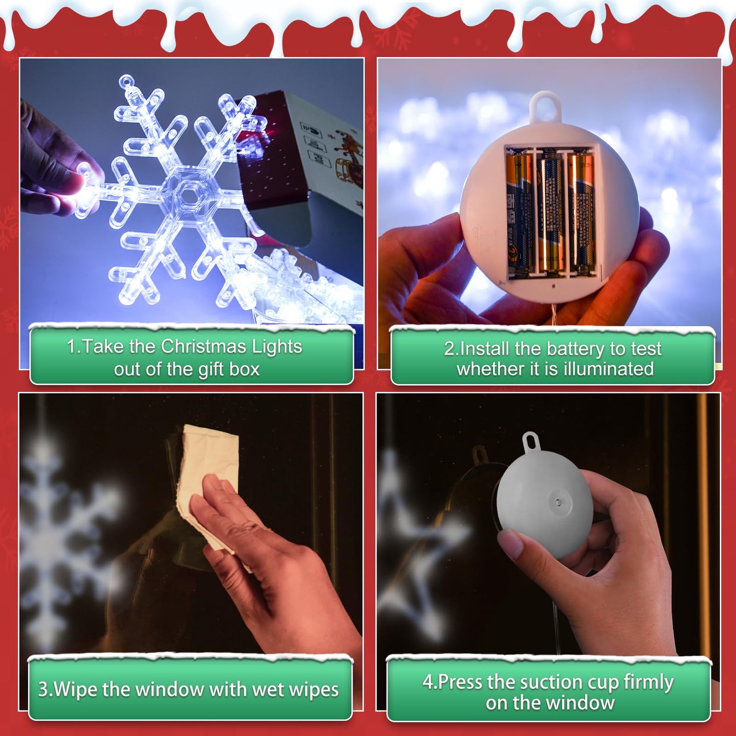 LYUBASA 3Pack Christmas Window Lights Decorations with Timer, Battery Powered Hanging White Lighted Snowflake Tree Star Shaped LED Sucker for Xmas Tree Fireplace Indoor Decor