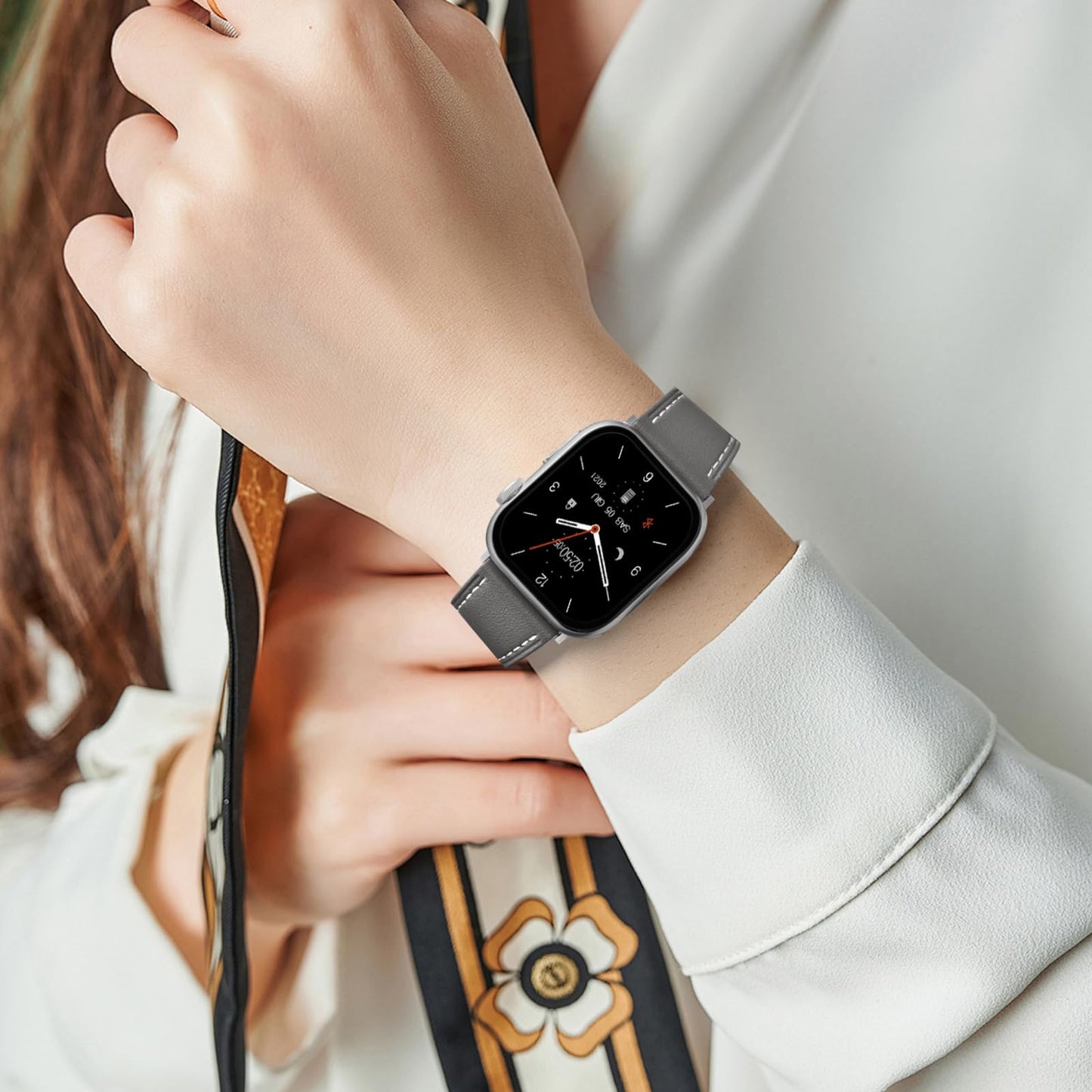 Biggyboom Genuine Leather Bands Compatible with Apple Watch Band for Women Men 49mm 46mm 45mm 44mm, Top Grain Leather Replacement Strap for iWatch Series 11 10 9 8 7 6 SE 5 4 3 2 1 Ultra 1 2 3 Gray