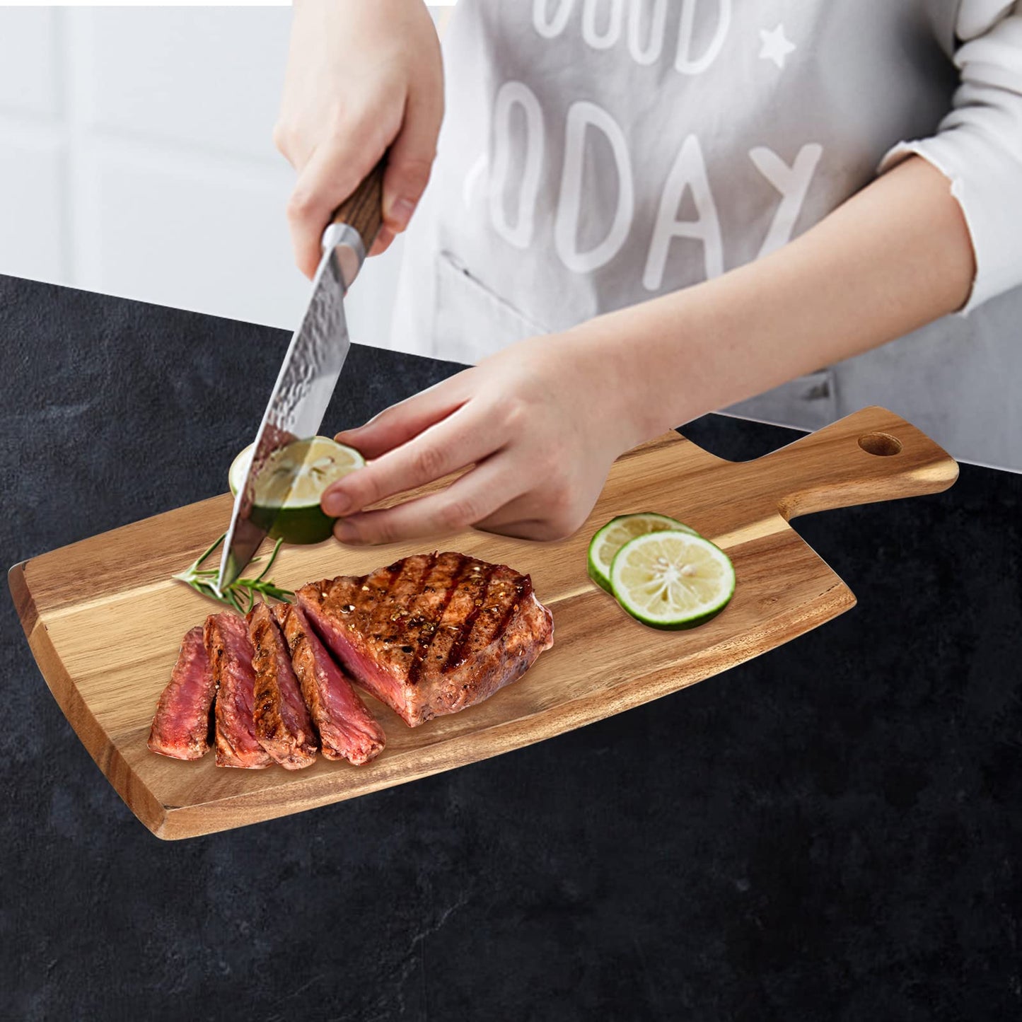 Acacia Wood Cutting Board with Handle Small Charcuterie Boards Wooden Chopping Board Decorative Mini Cutting Boards for Kitchen Meat Teak Bread Cheese Board Platter Butcher Block Food Serving Tray