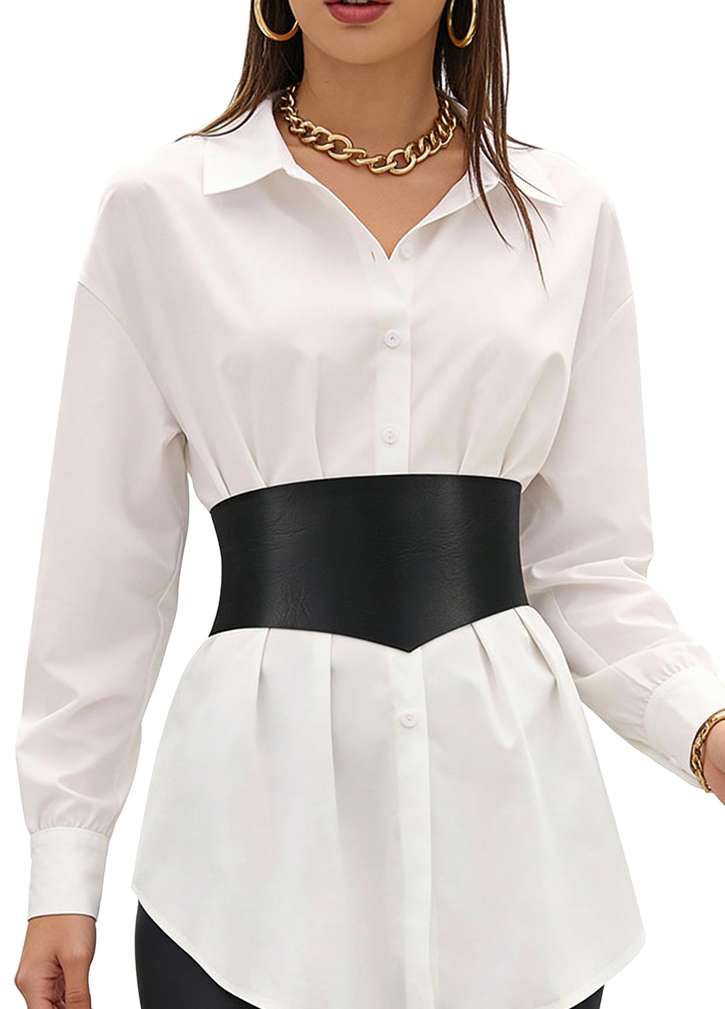 Women’s Wide Corset Waist Belt – Adjustable Faux Leather Waist Cincher, V-Shaped PU Leather Fashion Belt with Alloy Buckle for Dresses, Shirts, Outfits, Parties & Costumes (Fit Waist 26.2-36.6in)
